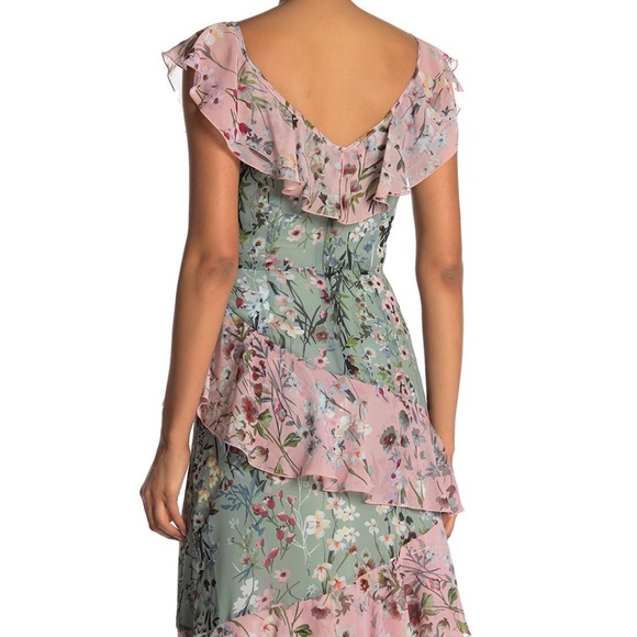 Maggy London Coral/Sage Floral Ruffle Dress - Picture 5 of 8